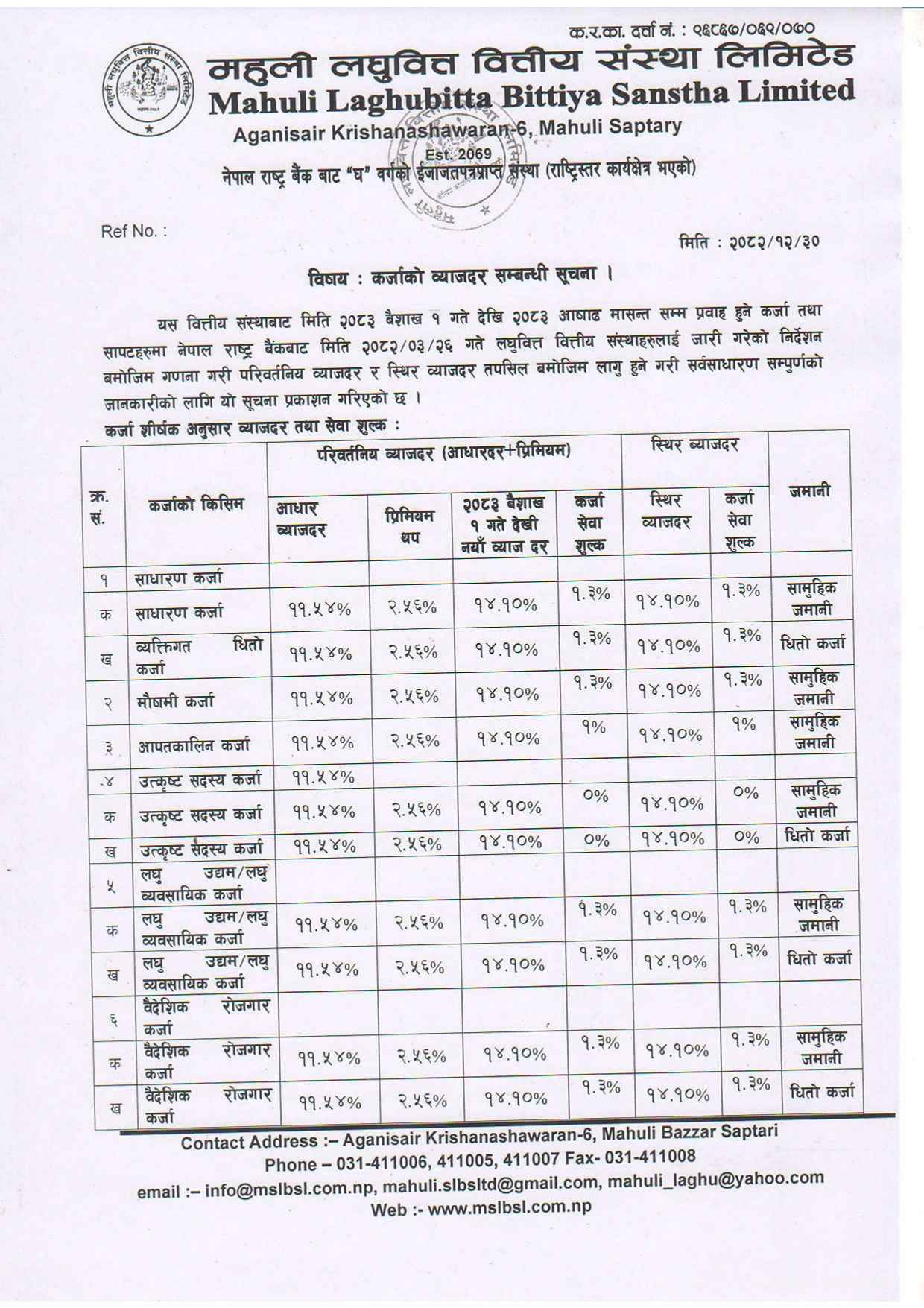 Loan Interest Rate Notice Affective 2083 Baishakh page 0001 1 11zon